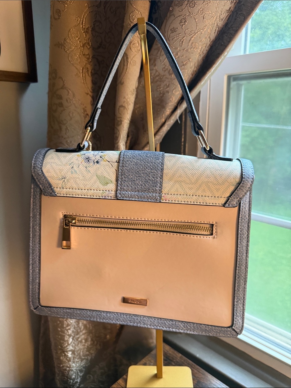 Aldo Floral Top-Handle Satchel in Blush and Silver - Picture 3 of 7